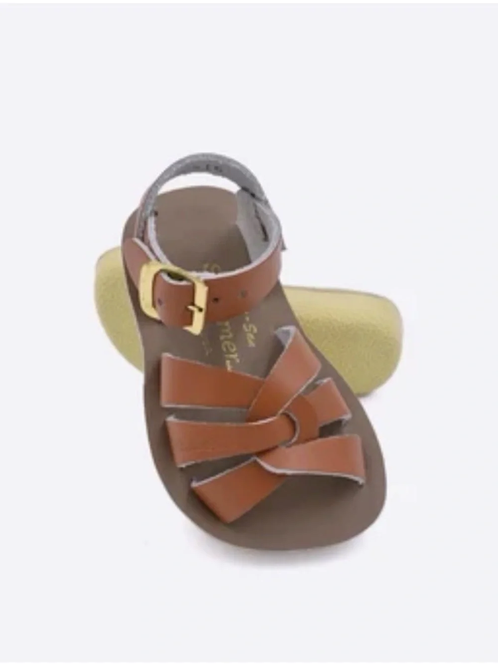 Salt Water Brown Genuine Leather Strap Sandals with Gold Buckle Size 6 NIB